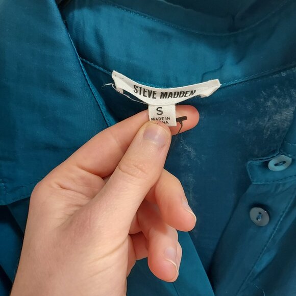 Steve Madden Turquoise Blue Alicia Ruched Tie Front Dress - Picture 4 of 7